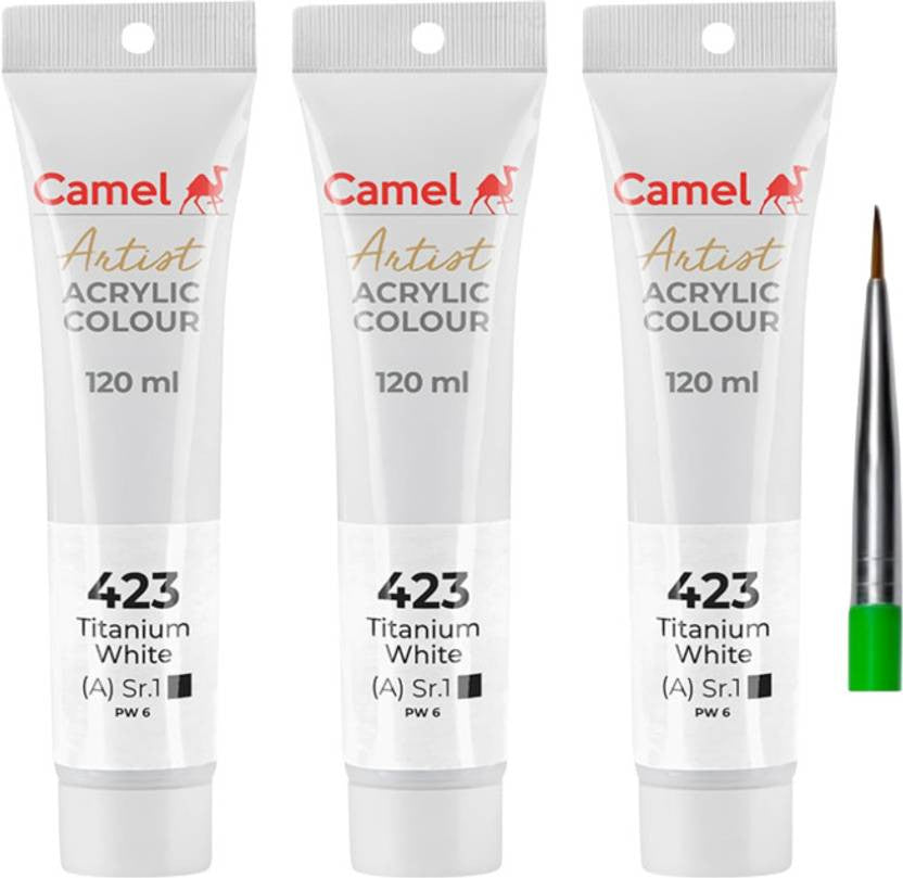 Camlin 0825423 - CAM ARTIST ACRYLIC COLOURS PACK OF 3 TUBES 12ML EACH - TITANIUM WHITE (Set of 1, TITANIUM WHITE)