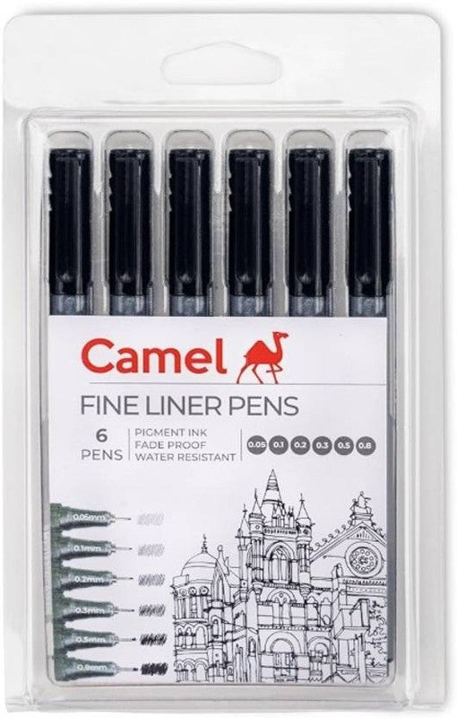 Camlin 2506265 - FINE LINER PENS - PACK OF 6 (Set of 6, Black)