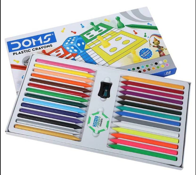 DOMS 7287 - DOMSIL PLASTIC CRAYONS 28 SHADES - PACK OF 2 (Multicolor)