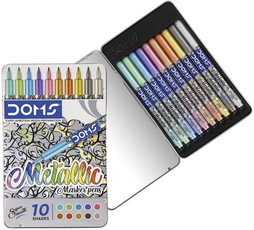 DOMS 8791 - METALLIC MARKER PENS 10 SHADES (Set of 10, Multicolor)