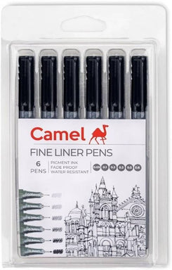 Camlin 2506265 - FINE LINER PENS - PACK OF 6 (Set of 6, Black)
