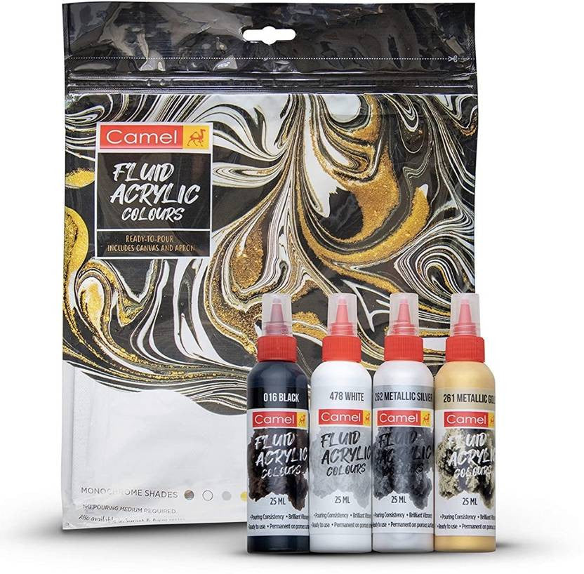 Camlin 3212898 - FLUID ACRYLIC COLOURS MONOCHROME SHADES (Set of 4, Multicolor)
