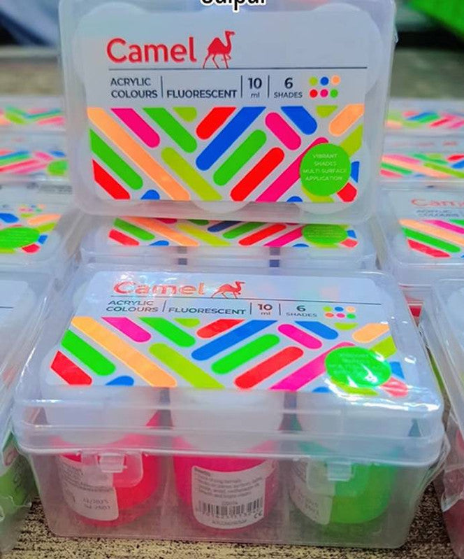 Camlin 2206019 - CAM ACRYLIC COLOUR FLUORESCENT 6 SHADES - PACK OF 2 (Set of 2, Multicolor)