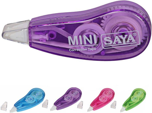SAYA Correction Tape - Refillable tape for Instant Corrections - Easy & Quick Drying 3 mm Correction Tape (Set of 6, multicolors)